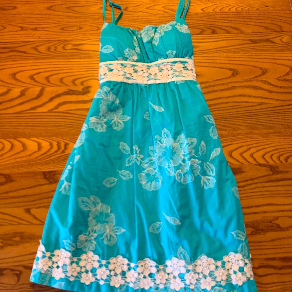 White Stitched Blue Dress
